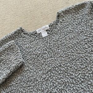 Fashion Avenue Grey Popcorn Knit Sequin Sweater Metallic Shimmer 3/4 Sleeve L